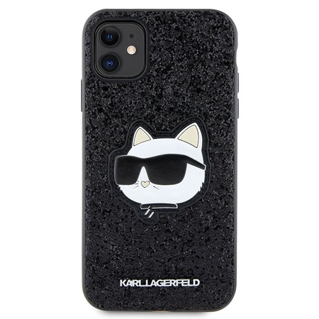 Karl Lagerfeld KLHCN61G2CPK iPhone 11 / Xr 6,1&quot; schwarz/schwarzes Hartschalenetui mit glitzerndem Choupette-Patch