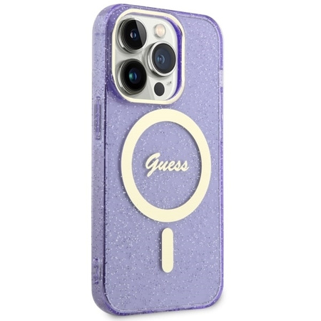 Guess GUHMP14XHCMCGU iPhone 14 Pro Max 6.7" purpurowy/purple hardcase Glitter Gold MagSafe