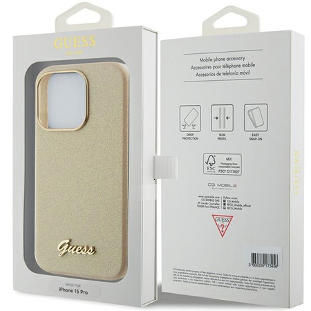 Guess Glitter Glossy Script case for iPhone 15 Pro - gold