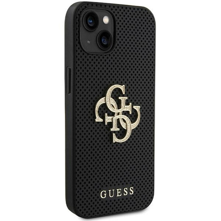 Guess Leather Perforated 4G Glitter Logo case for iPhone 15 - black