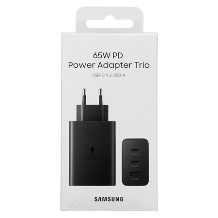 Samsung ładowarka sieciowa 2x USB Typ C / USB PPS, Power Delivery PD 65W, QC 3.0, AFC, FCP czarny (EP-T6530NBEGEU)