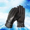 Men's insulated PU leather phone gloves - black