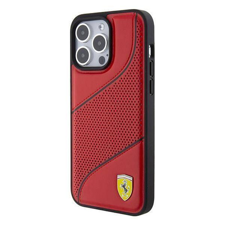 Original Case APPLE IPHONE 15 PRO MAX Ferrari Hardcase Perforated Waves Metal Logo (FEHCP15XPWAR) red