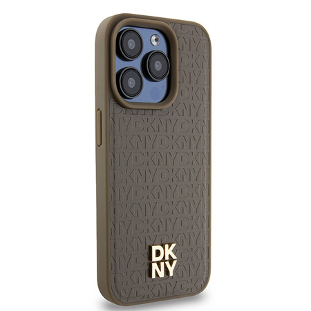 DKNY DKHMP14LPSHRPSW iPhone 14 Pro 6.1" brązowy/brown hardcase Leather Pattern Metal Logo MagSafe