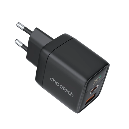 Choetech PD6052 USB-C USB-A PD 35W GaN Wandladegerät mit Display – Schwarz