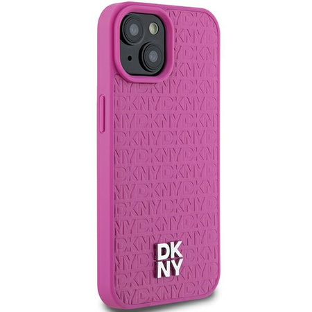 DKNY DKHMP15SPSHRPSP iPhone 15 / 14 / 13 6.1" różowy/pink hardcase Leather Pattern Metal Logo MagSafe