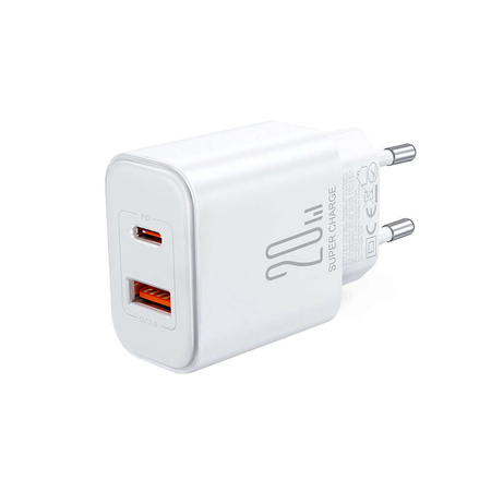 Joyroom JR-TCF05 20W USB-C / USB-A Fast Dual Port Wall Charger - White + USB-C - Lightning 1m