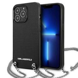 Original Handyhülle IPHONE 13 PRO MAX Karl Lagerfeld Hardcase Leather Textured And Chain (KLHCP13XPMK) schwarz