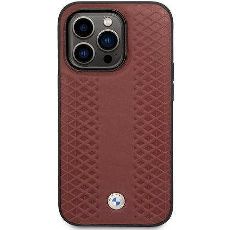 Original Handyhülle IPHONE 14 PRO BMW Leather Diamond Pattern (BMHCP14L22RFGR) burgund