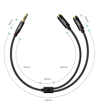 Ugreen AV123 Kopfhörerkabel 3,5 mm Miniklinke (männlich) – 2x 3,5 mm Miniklinke (weiblich) – Schwarz