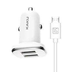 Ładowarka samochodowa 2.4A 2xUSB + Kabel Micro USB KAKU Dual Port Charger (KSC-318) biała