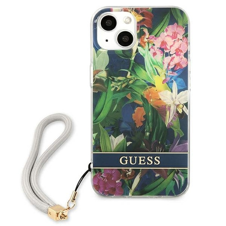 Case IPHONE 13 Guess Hardcase Flower Strap (GUHCP13MHFLSB) blue