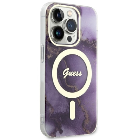 Guess GUHMP14LHTMRSU iPhone 14 Pro 6.1" lila/lila Hardcase Golden Marble MagSafe