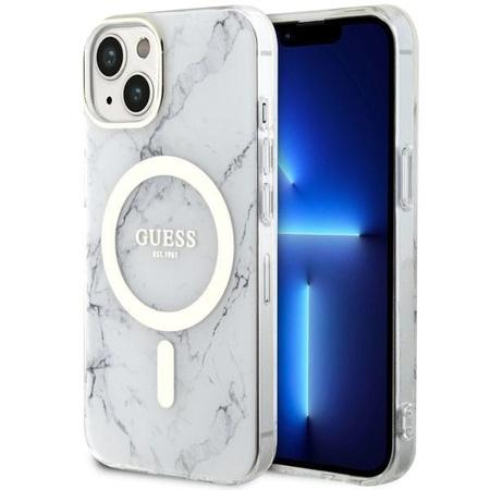 Guess GUHMP14SPCUMAH iPhone 14 6,1&quot; weiß/weiße Hardcase Marble MagSafe