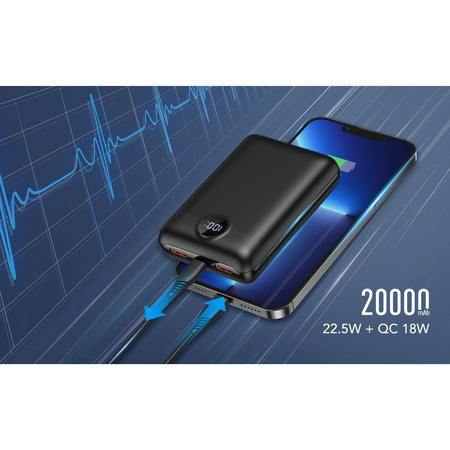 Bateria zewnętrzna (Powerbank) VEGER S20 - 20 000mAh LCD Quick Charge PD 22,5W czarny (W2053)