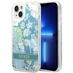 Schutzhülle IPHONE 14 Guess Hardcase Flower Liquid Glitter grün