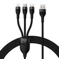 Baseus Flash Series Ⅱ 3in1 Fast Charging Cable USB-A to USB-C / Micro-USB / Lightning 66W 480Mbps 1.2m Black