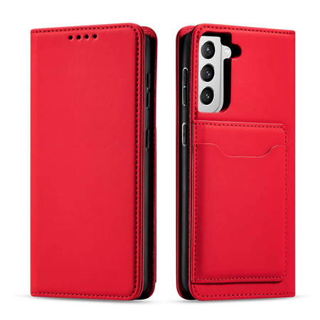 Magnet Kartenetui für Samsung Galaxy S22+ (S22 Plus) Etui Geldbörse Kartenhalter Rot