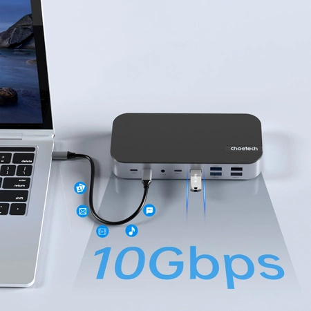 HUB Choetch M52 USB-C - USB-C PD/USB-C/USB-A/HDMI/VGA/DP/SD/TF/RJ45/AUX - gray