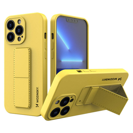 Wozinsky Kickstand Case flexible silicone cover with a stand iPhone 13 mini yellow