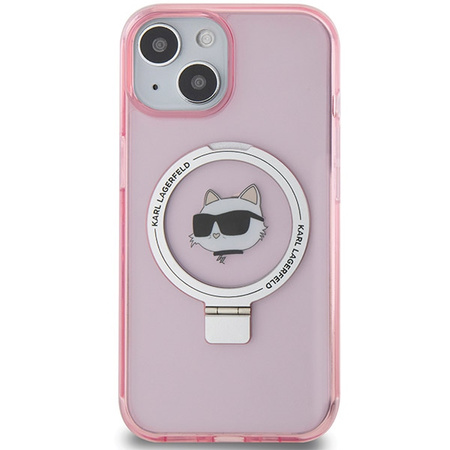 Karl Lagerfeld KLHMP15SHMRSCHP iPhone 15 6.1&quot; pink/pink hardcase Ring Stand Choupette Head MagSafe