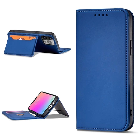 Magnet Card Case etui iPhone 14 Pro Max pokrowiec z klapką portfel podstawka niebieskie