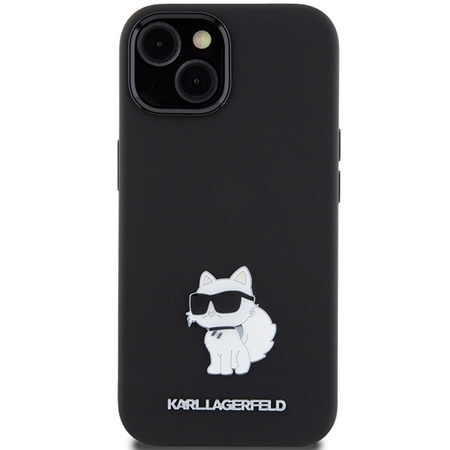 Karl Lagerfeld Choupette Metal Pin-Hülle aus Silikon für iPhone 15 – Schwarz