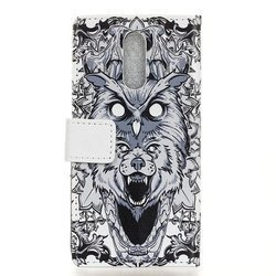 Etui portfel skórzany Wallet Leather Art LG K40/K12+/K12 Plus Abstrakcjonistyczna Sowa