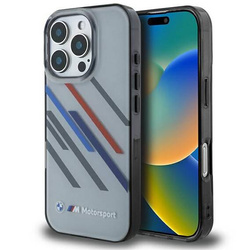 Original Handyhülle IPHONE 16 PRO BMW Hardcase Motosport IML Random Stripes (BMHCP16L23HTRAG) grau