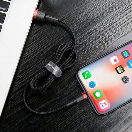 Nylonowy kabel przewód USB lightning Iphone 1.5A 2M czerwony+czarny Baseus CALKLF-C19