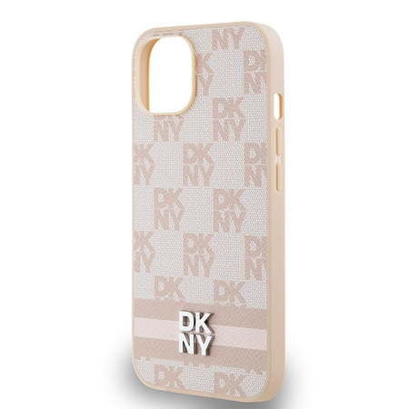 DKNY DKHCP14SPCPTSSP iPhone 14 / 15 / 13 6.1" różowy/pink hardcase Leather Checkered Mono Pattern & Printed Stripes