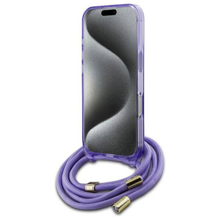 Original Handyhülle IPHONE 16 PRO Guess Hardcase Crossbody Cord Script MagSafe (GUHMP16LHCTSGNSU) violett