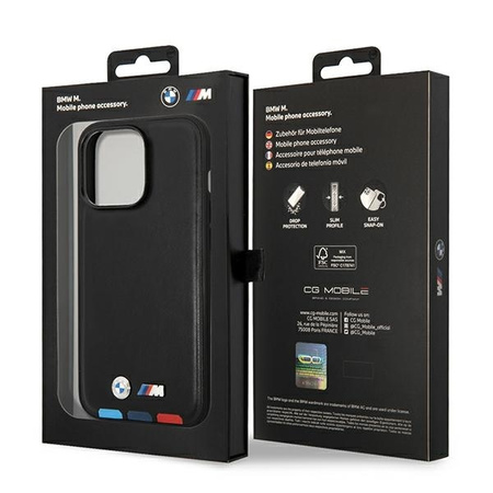 Original Case IPHONE 14 PRO BMW Leather Stamp Tricolor MagSafe (BMHMP14L22PTDK) black