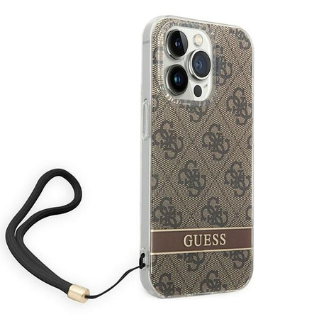 Original Case IPHONE 14 PRO Guess Hardcase 4G Print Strap (GUOHCP14LH4STW) brown