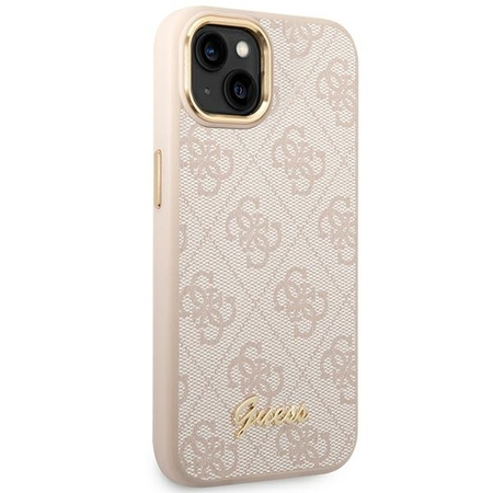 Original Case IPHONE 14 Guess Hard Case 4G Vintage Gold Logo (GUHCP14SHG4SHP) pink