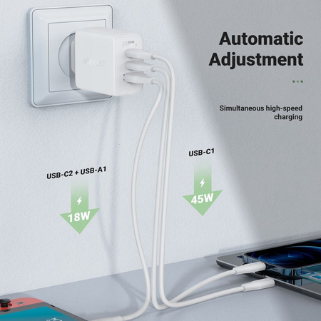 Acefast 2in1 Ladegerät 2x USB Type C / USB 65W, PD, QC 3.0, AFC, FCP (Set mit Kabel) schwarz (A13 schwarz)