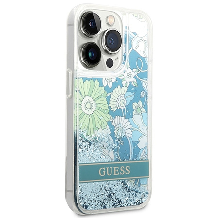 Guess Liquid Glitter Flower – Etui iPhone 14 Pro Max (zielony)