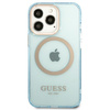 Oryginalne Etui IPHONE 13 PRO Guess Hard Case Gold Outline Translucent MagSafe (GUHMP13LHTCMB) niebieskie