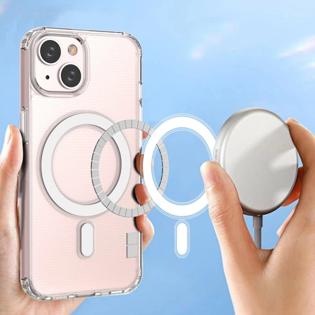 Klare magnetische Hülle mit MagSafe für iPhone 14 mit silbernem Ring – transparent