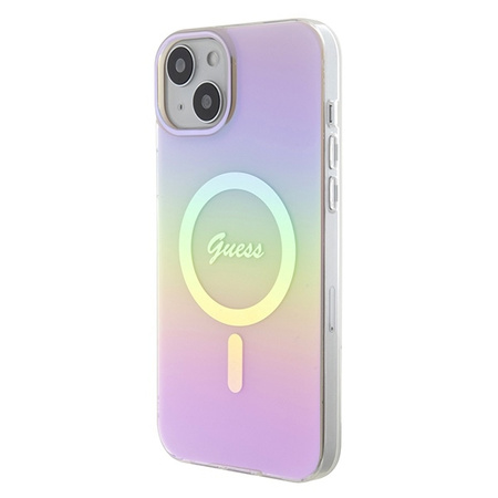 Oryginalne Etui APPLE IPHONE 15 Guess Hardcase IML Iridescent MagSafe (GUHMP15SHITSP) różowe