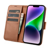 iCarer Wallet Case 2in1 etui iPhone 14 Plus skórzany pokrowiec z klapką Anti-RFID brązowy (WMI14220727-BN)