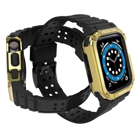 Protect Strap Band opaska z etui do Watch 7 / 6 / 5 / 4 / 3 / 2 / SE (45 / 44 / 42mm) obudowa pancerny pokrowiec na zegarek czarny