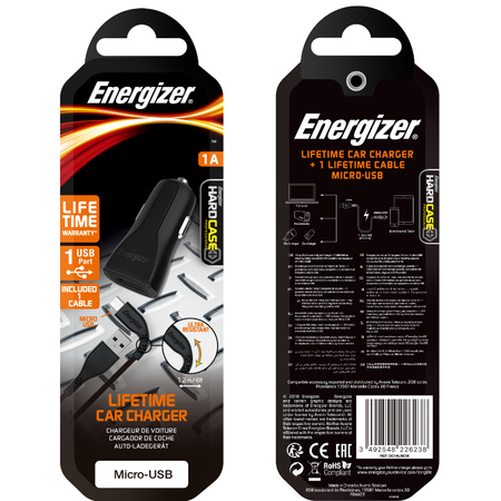 Energizer HardCase - Ładowarka samochodowa USB-A 1A + Kabel Micro USB (Czarny)