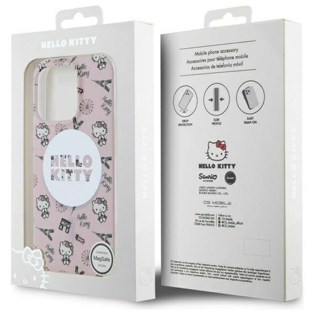 Original Handyhülle IPHONE 16 PRO Hello Kitty Hardcase IML All Over Paris MagSafe (HKHMP16LHAOPP) rosa