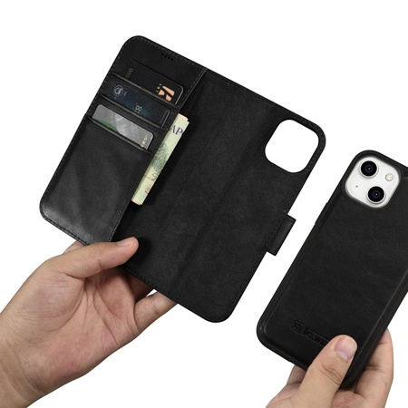 iCarer Oil Wax Wallet Case 2in1 Case iPhone 14 Leather Flip Cover Anti-RFID black (WMI14220721-BK)