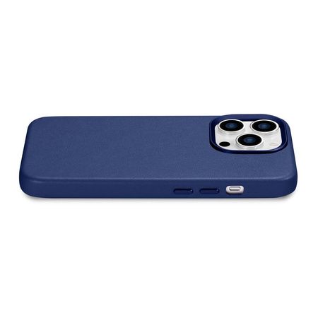 iCarer Case Leather Genuine Leather Case Cover for iPhone 14 Pro Max Blue (WMI14220708-BU) (MagSafe Compatible)