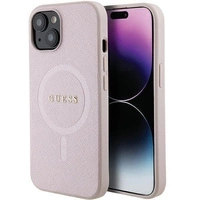 Guess Saffiano MagSafe Hülle für iPhone 15 Plus – Rosa