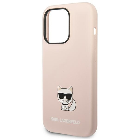 Original Handyhülle IPHONE 14 PRO Karl Lagerfeld Hardcase Silicone Choupette Body hell-pink