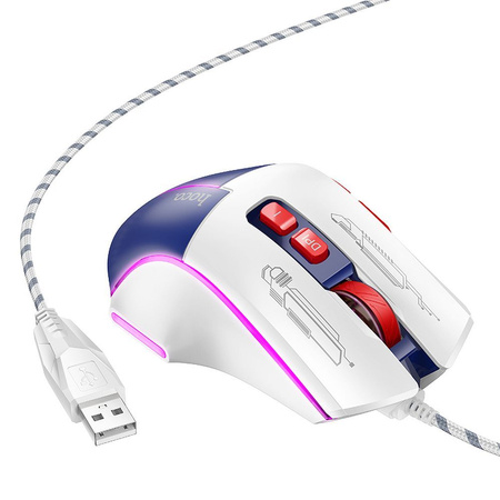 HOCO mysz komputerowa gamingowa przewodowa USB A 3600DPI GM31 biało niebieska