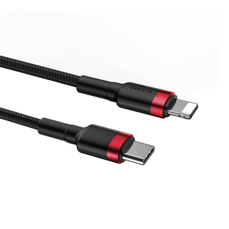 Baseus Cafule Cable wytrzymały nylonowy kabel przewód USB Typ C PD / Lightning 18W QC3.0 1m czarny-czerwony (CATLKLF-91)